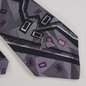 John Weitz Abstract Woven‎ Gray Short Wide Polyester Tie